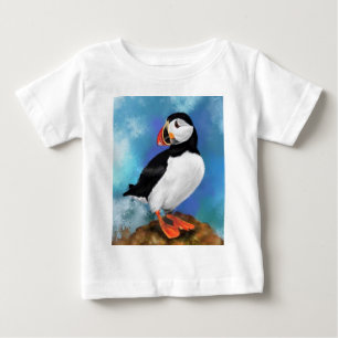 Camiseta Para Bebê Linda pintura de pássaros do Atlântico Puffin Mi
