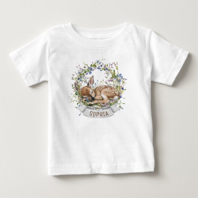 Camiseta Para Bebê Linda Primavera da Corça Adormecida (Frente)