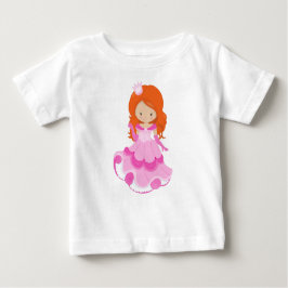 Camiseta Para Bebê Linda Princesa, Coroa, Vestido Rosa, Cabelo Laranj