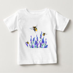 Camiseta Para Bebê Lindas flores de primavera e abelhas voando - Dese