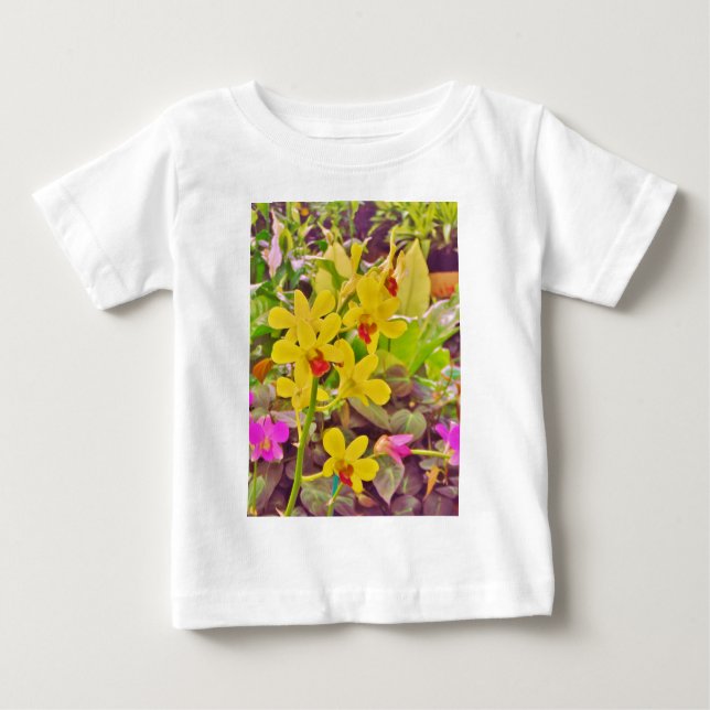 Camiseta Para Bebê Lindas orquídeas de outono amarelas (Frente)