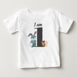 Camiseta Para Bebê Lindo 1º Aniversário Esquilo Coelho