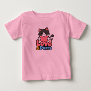 Camiseta Para Bebê Lindo Amor & Ronronares Kawaii Gato Segurando Bebê