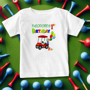 Camiseta Para Bebê Lindo Carrinho de Golfe Vermelho de 1º Aniversário