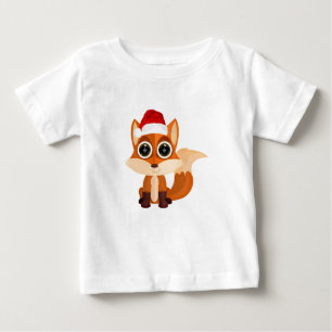 Camiseta Para Bebê Lindo Chapéu de Papai Noel de Raposa de Natal Ador