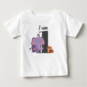 Camiseta Para Bebê Lindo Elefante de Safari de Aniversário de 1 Ano T