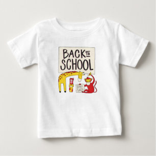 Camiseta Para Bebê Lindo Girafa e Macaco de Volta às Aulas Fique Segu