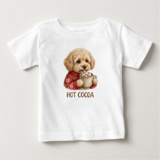 Camiseta Para Bebê Lindo Goldendoodle Bebendo Cacau Quente Natal Suét