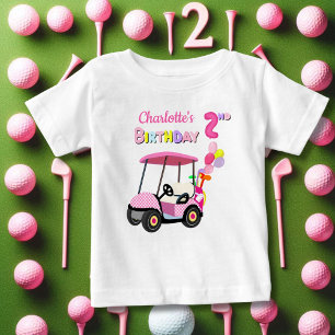 Camiseta Para Bebê Lindo Golfe Feminino de Bolinhas Rosa para 2º Aniv