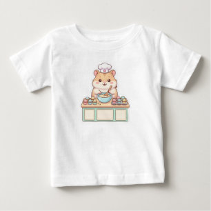 Camiseta Para Bebê Lindo Hamster Kawaii Chef Assando Cupcakes Toddler