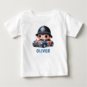 Camiseta Para Bebê Lindo Menino da Polícia Britânica Dirigindo 