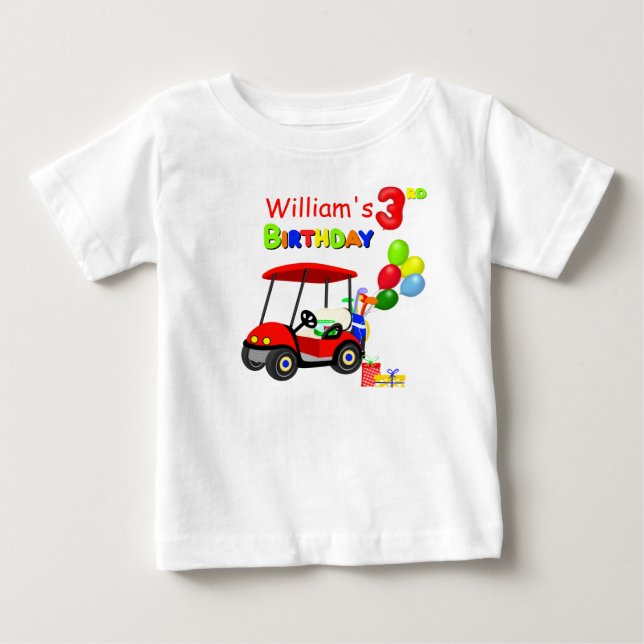 Camiseta Para Bebê Lindo Menino de Carrinho de Golfe Vermelho de 3 An (Frente)