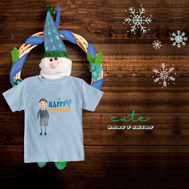 Camiseta Para Bebê Lindo menino judeu feliz Hanukkah  (Cute Jewish Boy Happy Hanukkah Baby T-Shirt)