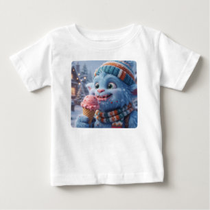 Camiseta Para Bebê Lindo Monstro Azul Fofo de Sorvete de Inverno para