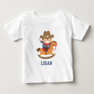 Camiseta Para Bebê Lindo Pequeno Cowboy em Cavalinho de Pau para Bebê