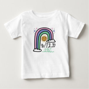 Camiseta Para Bebê Lindo Selvagem Um Arco-íris Sol Primeiro Aniversár