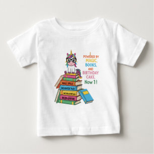 Camiseta Para Bebê Lindo Unicórnio Bibliófilo Faz 1 Ano Leitura Mág