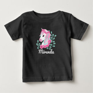 Camiseta Para Bebê Lindo Unicórnio mágico com nome personalizável