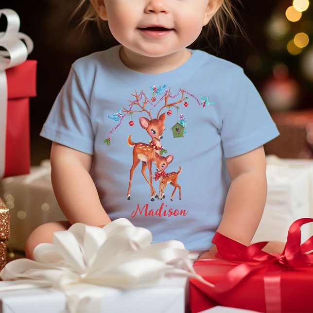 Camiseta Para Bebê Lindo Veado de Natal  (Cute Christmas Deer Baby T-Shirt)