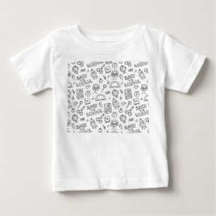 Camiseta Para Bebê Lindo volta às aulas preto linha desenhada à mão s