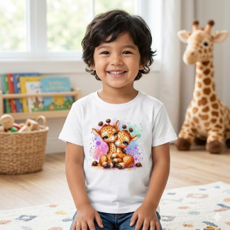 Camiseta Para Bebê Lindos Girafas Gêmeos Aquarela Abraçando Crianças