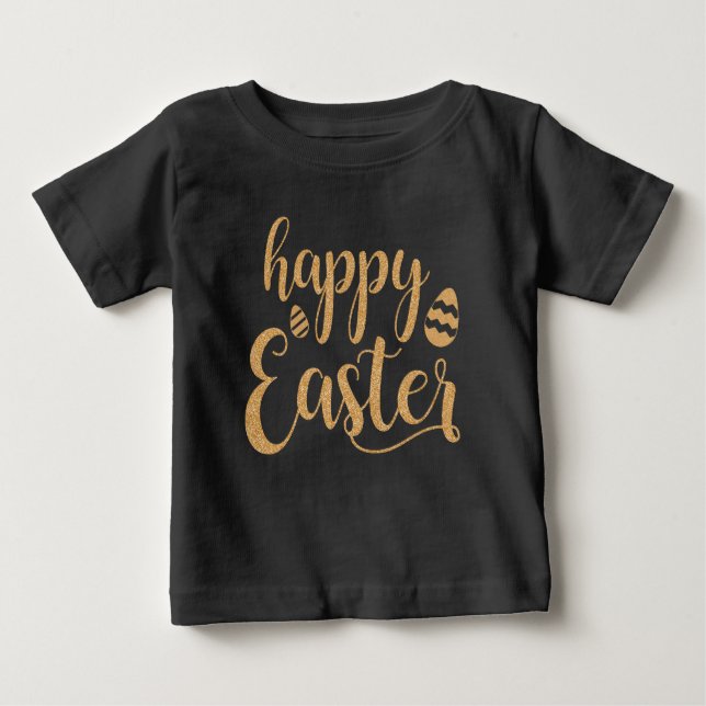 Camiseta Para Bebê Lindos Meninos Feliz Páscoa Preto Dourado (Frente)