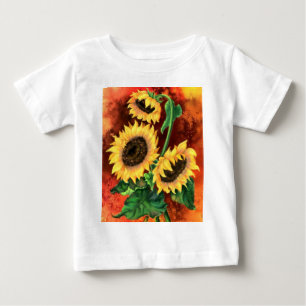 Camiseta Para Bebê Lindos Três Girassóis - Pintura Migrada