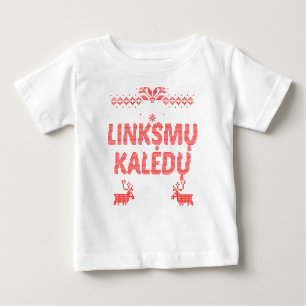 Camiseta Para Bebê Linksmu Kaledu Lituano - Presente de Natal Feliz