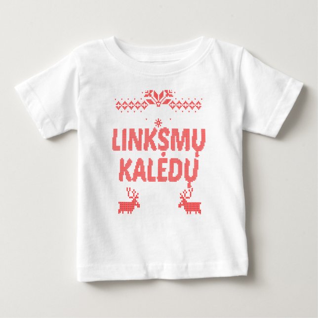 Camiseta Para Bebê Linksmu Kaledu Lituano - Presente de Natal Feliz (Frente)