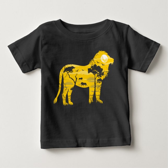 Camiseta Para Bebê Lion Africano Savanah Full Moon Silhout (Frente)