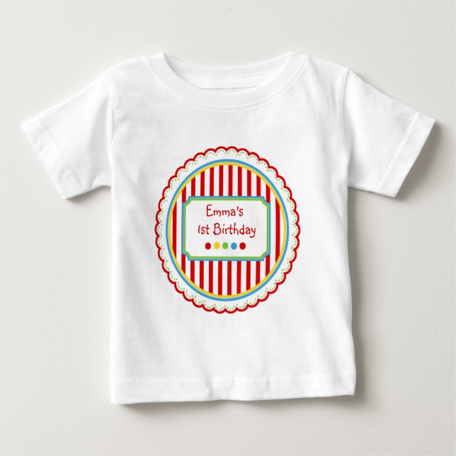 Camiseta Para Bebê Listras doces do circo dos doces (Frente)