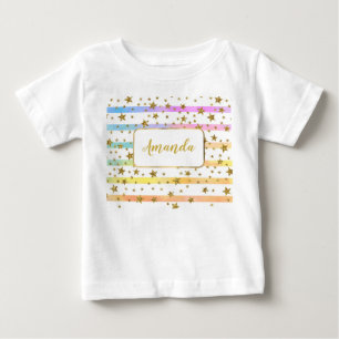 Camiseta Para Bebê Listras e estrelas femininas personalizadas
