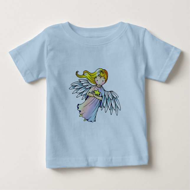 Camiseta Para Bebê Little Angel Holding Star Onsie Criança T-Shirt (Frente)