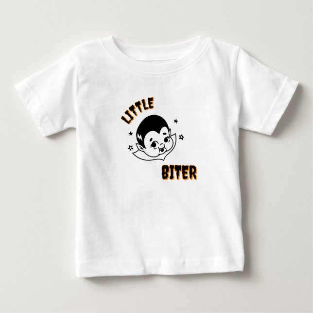 Camiseta Para Bebê Little Biter Baby Bat Toddler Halloween T-Shirt  (Frente)