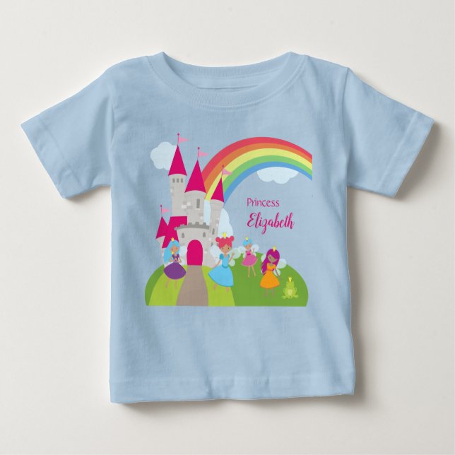 Camiseta Para Bebê Little Girl Fairy Princess com Rainbow e Castle (Frente)