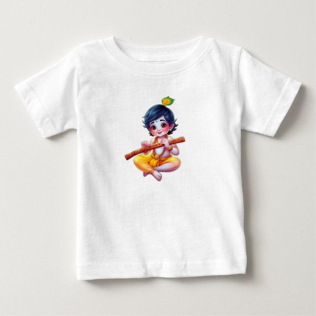 Camiseta Para Bebê Little Krishna Playing Flute (Frente)