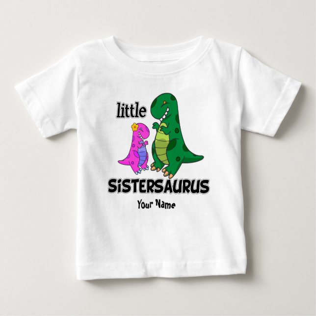 Camiseta Para Bebê Little Sistersaurus (Frente)