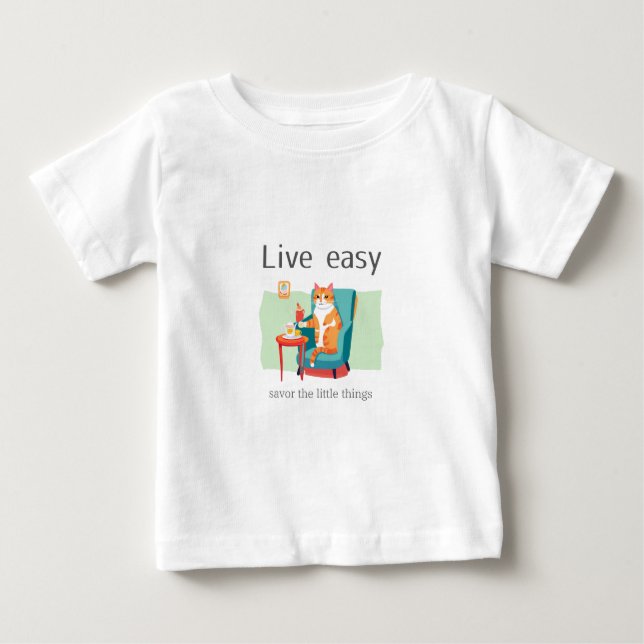 Camiseta Para Bebê Live easy cat (Frente)