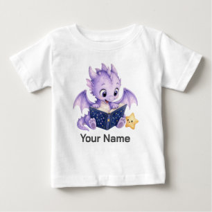 Camiseta Para Bebê Livro de Histórias Personalizado de Dragão Adoráve