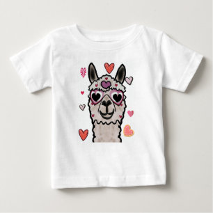 Camiseta Para Bebê Llama Love Hearts Namorados