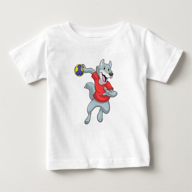 Camiseta Para Bebê Lobo como jogador de handebol com Handball (Frente)