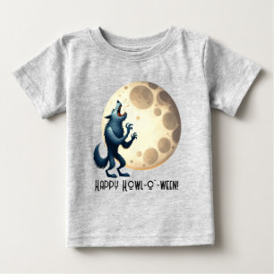 Camiseta Para Bebê Lobo e Lua Cheia - Feliz Howl-o-Sudan!