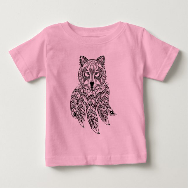 Camiseta Para Bebê Lobo inspirado com Dreamcatcher (Frente)
