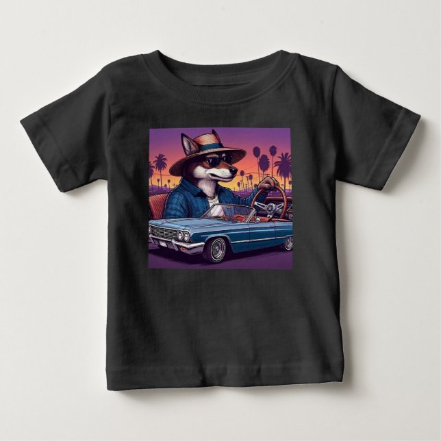 Camiseta Para Bebê Lobo Lowrider Wolfy (Frente)
