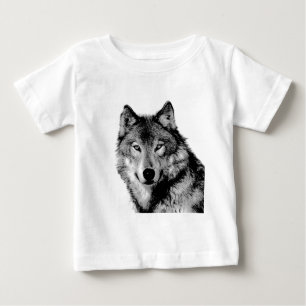 Camiseta Para Bebê Lobo Negro e Branco
