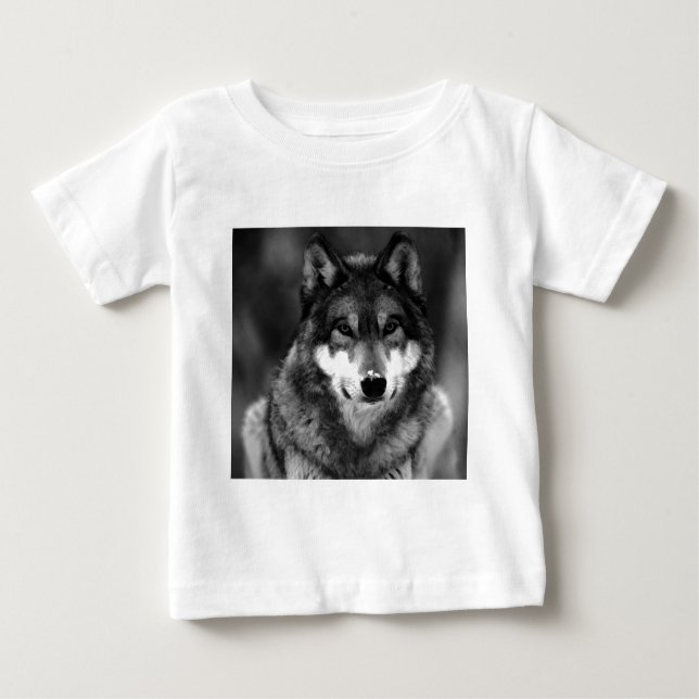Camiseta Para Bebê Lobo Negro e Branco (Frente)