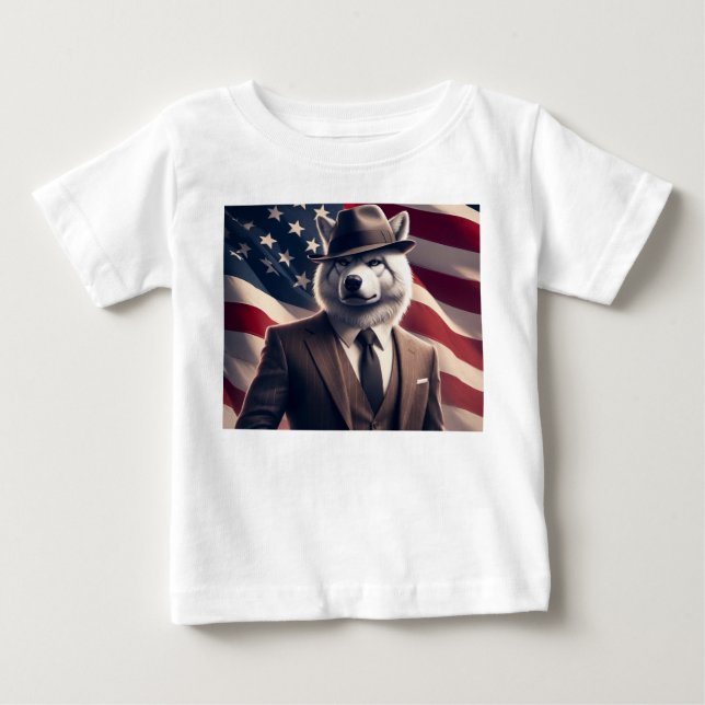 Camiseta Para Bebê Lobo Patriótico   (Frente)