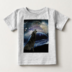 Camiseta Para Bebê Lobo que urra na lua
