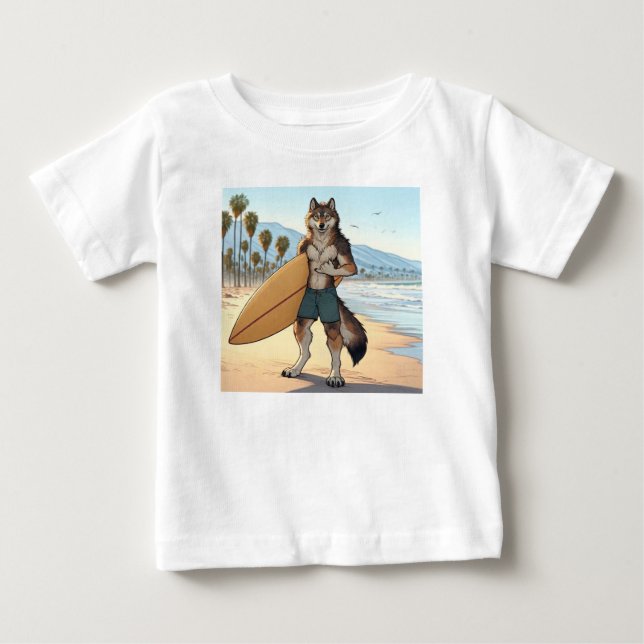 Camiseta Para Bebê Lobo Surfista (Frente)
