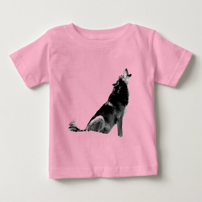 Camiseta Para Bebê Lobo Uivando Preto Branco (Frente)
